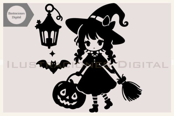 Halloween Witch Pumpkin Bat SVG Clipart